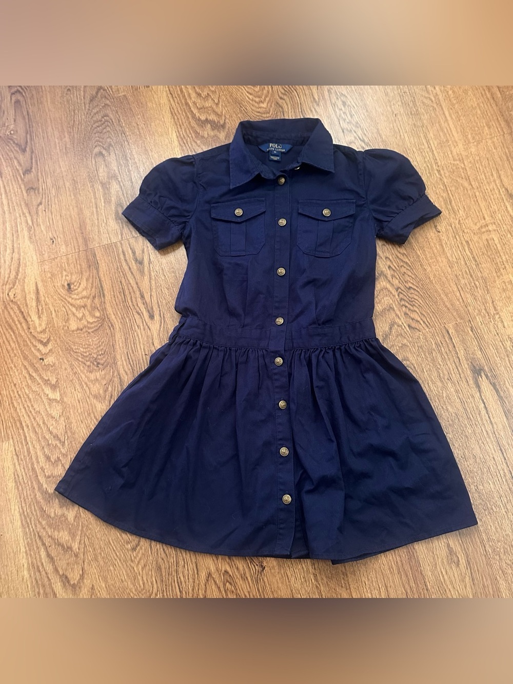 Polo by Ralph Lauren Navy Button-Front Girls Dress size 10 short puff sleeve